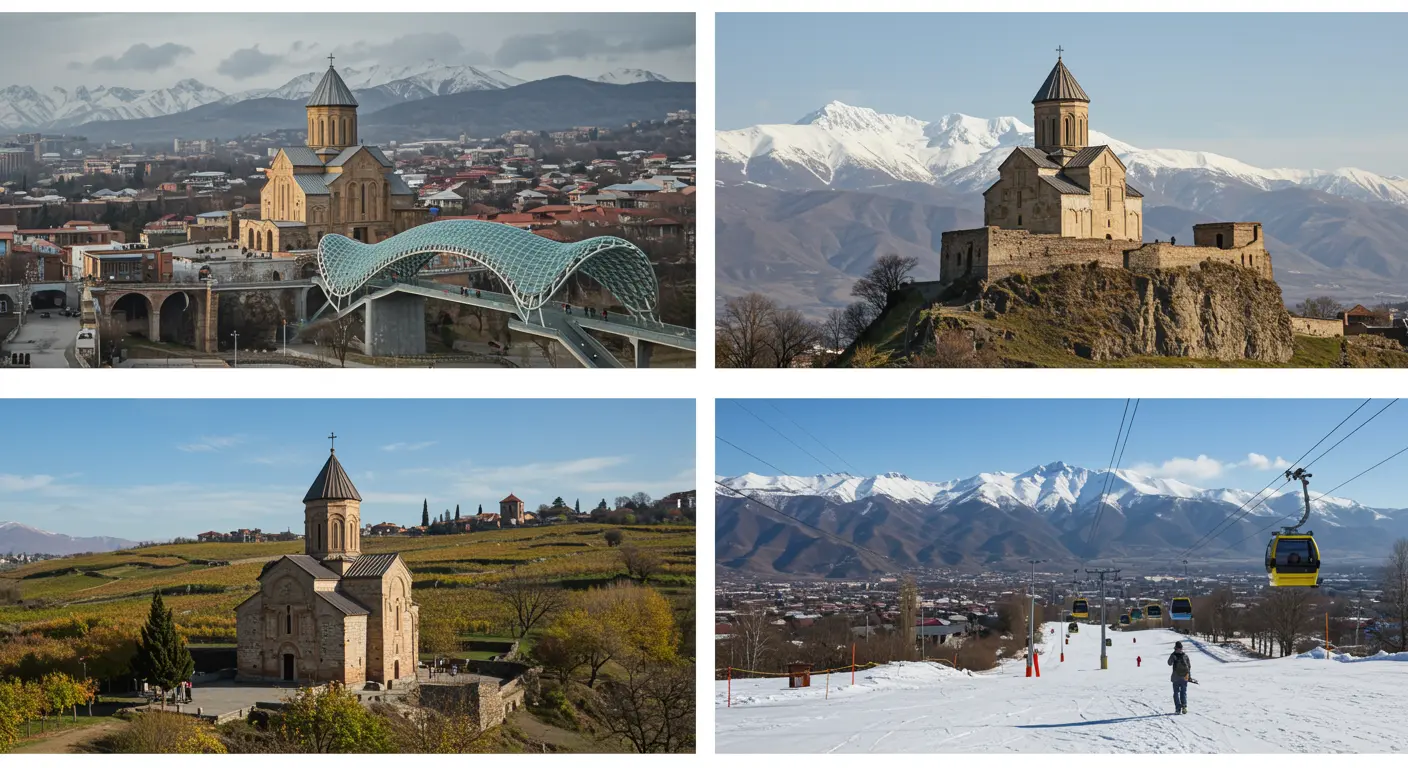 Georgia in winter: how to plan tbilisi and gudauri without rushing 1 Illustrated Georgian city and mountain scenes