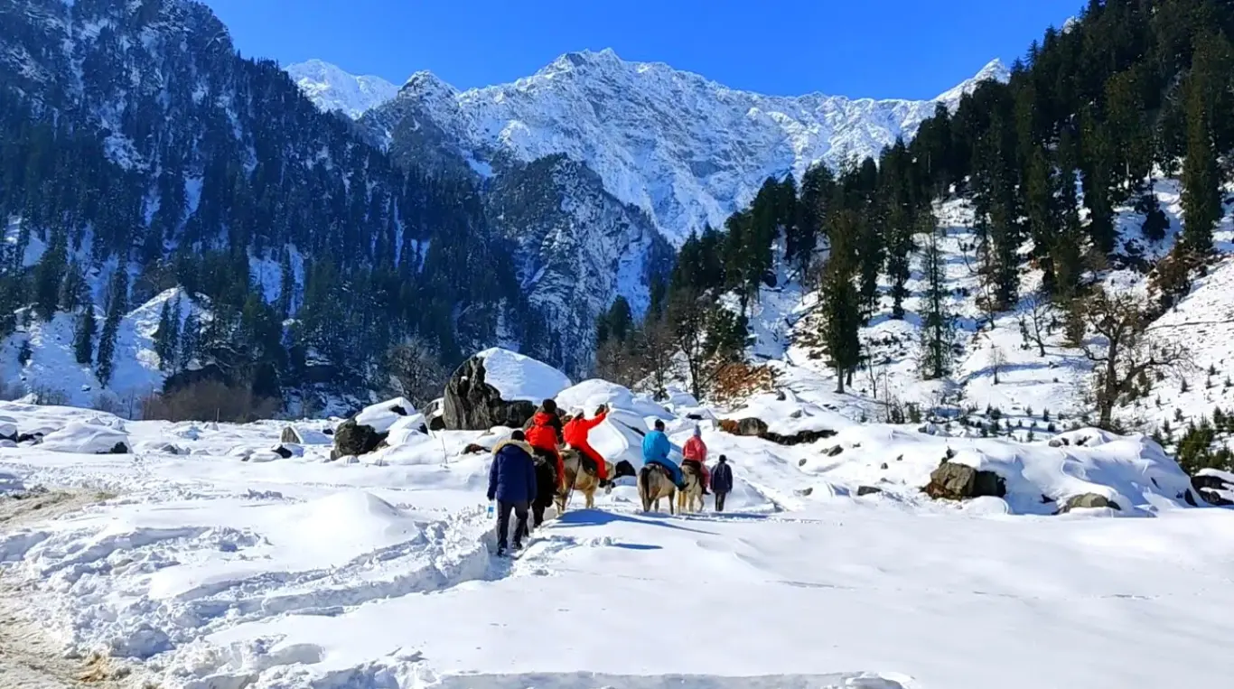 Snow-covered scenery in Solang Valley near Manali