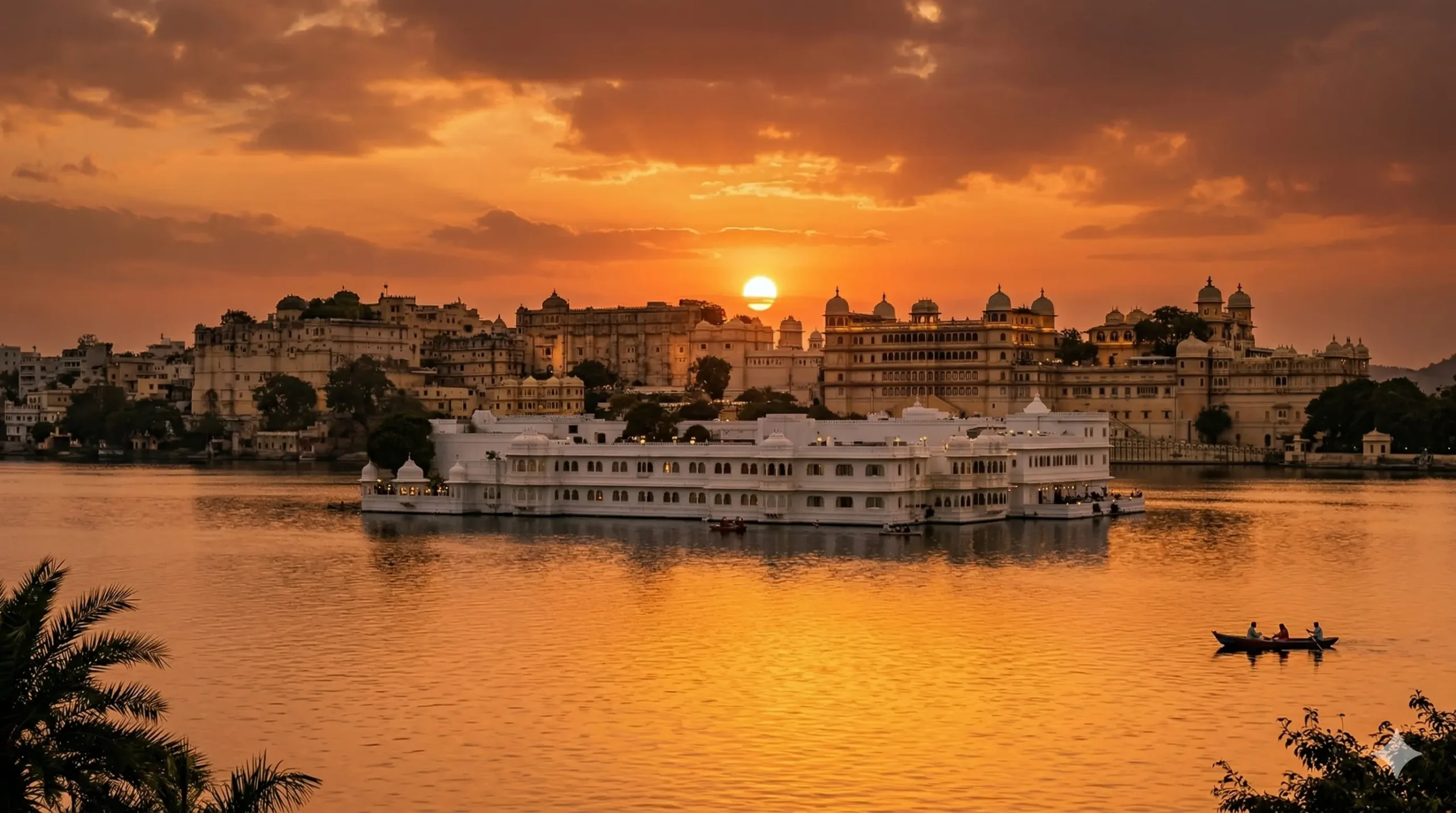 Lake Pichola and Udaipur’s Lake Palace at sunset